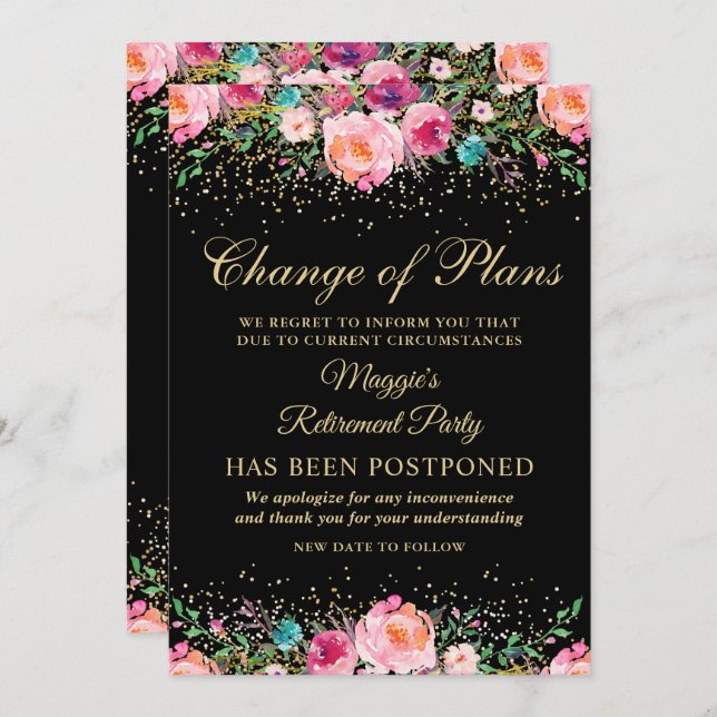 Parti de retraite florale Faire-part reporté (Devant / Derrière)