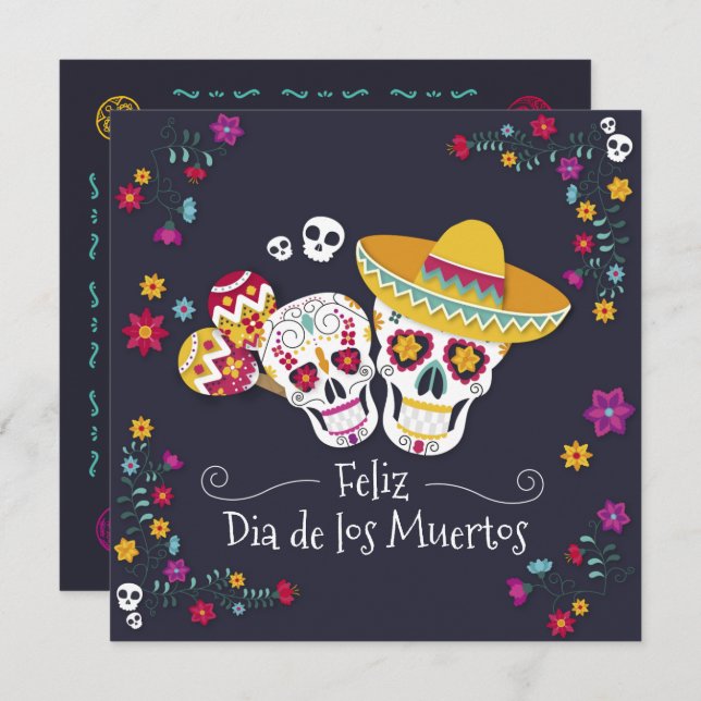 Parti Dia de Muertos coloré | Invitation (Devant / Derrière)