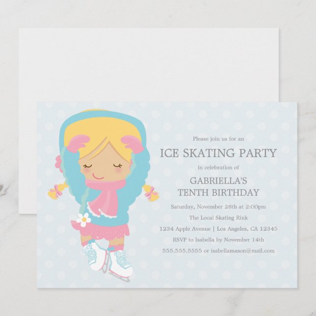 Parti du patinage sur glace| Invitation à la fête  (Devant / Derrière)