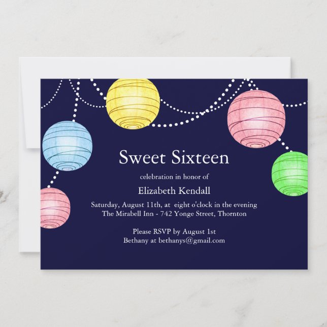 Parti Lantern Sweet 16 Invitation (Devant)