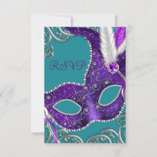 Parti Masquerade bleu violet et turquoise RSVP