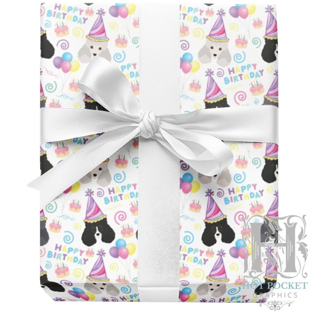 Parti Poodle Birthday Gift Wrapping Paper White Geschenkpapier (Von Creator hochgeladen)