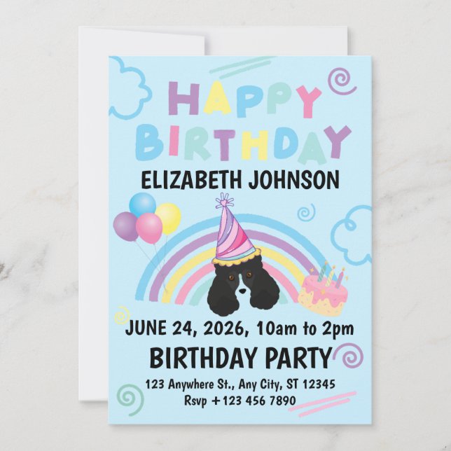Parti Poodle Birthday Party Invitation Blue (Devant)
