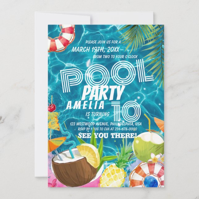 Partie du pool | Invitation de fête d'anniversaire (Devant)