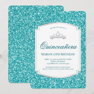 Parties scintillant Aqua Quinceañera Invitations