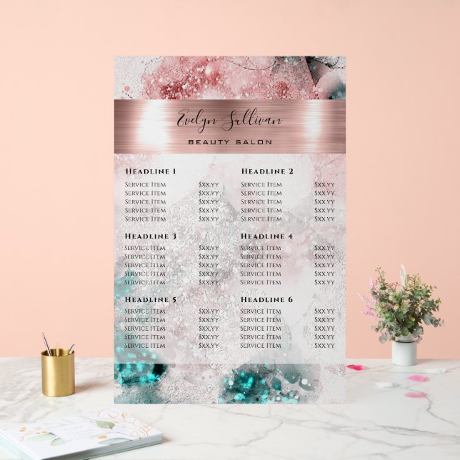 Parties scintillant Aquarelle Rose Gold Foil Tarif (Mariage)