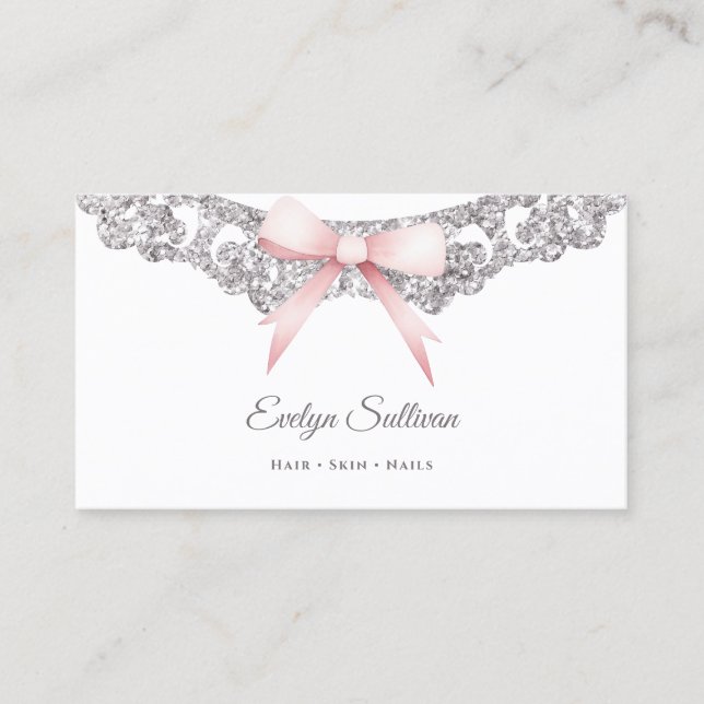 Parties scintillant argent cadre rose arc carte de (Devant)