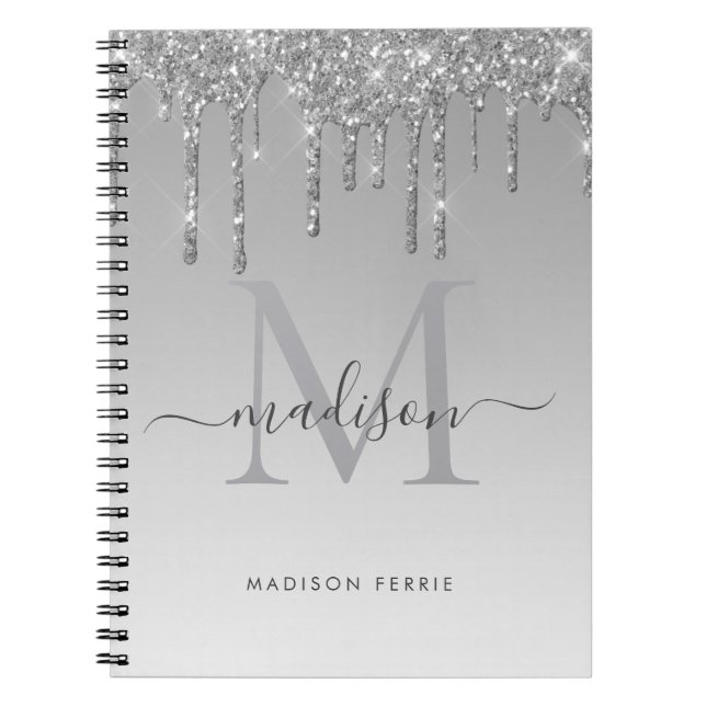 Parties scintillant argent chic Carnet spiral Mono (Devant)