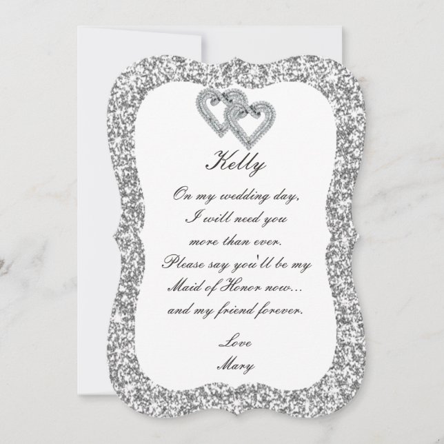 Parties scintillant Argent Coeurs Diamants Carte D (Devant)