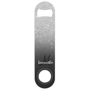 Parties scintillant argent monogramme moderne ombr