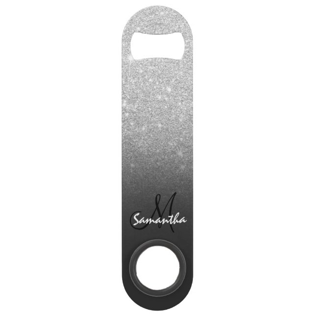 Parties scintillant argent monogramme moderne ombr (Devant)