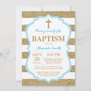 Parties scintillant Baptême Bleu et or Invitation