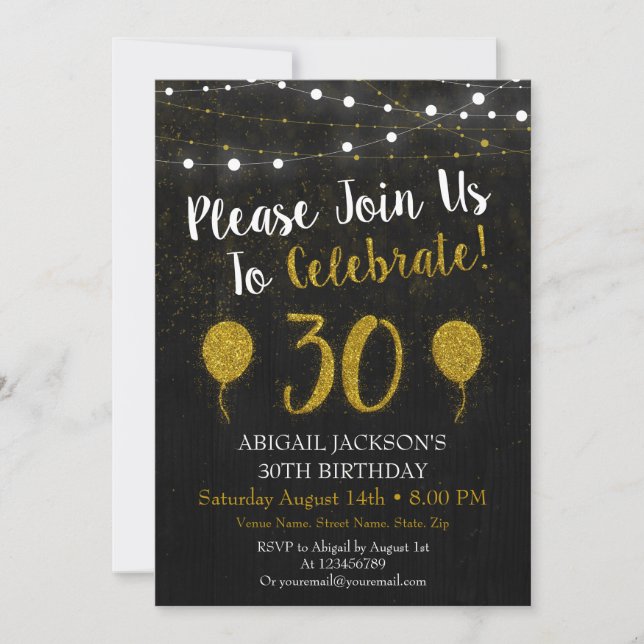 Parties scintillant Black and Gold Invitation du 3 (Devant)
