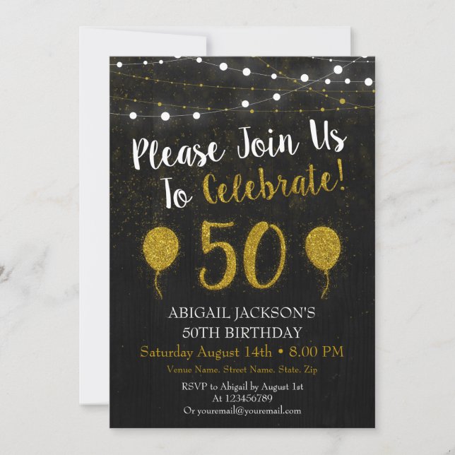 Parties scintillant Black and Gold Invitation du 5 (Devant)