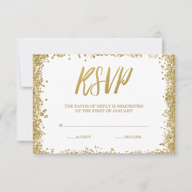 Parties scintillant blanc Gold Faux RSVP (Devant)