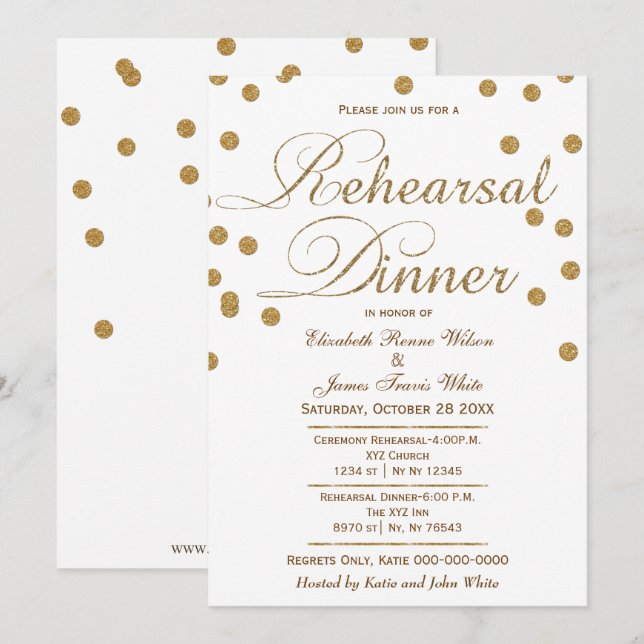 parties scintillant blanche et or dîner invitation (Devant / Derrière)