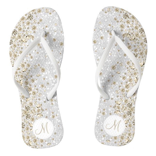Parties scintillant blanche et tongs diamant or (Semelle)