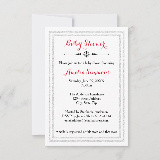Parties scintillant blanche - Invitation de Baby s (Devant)