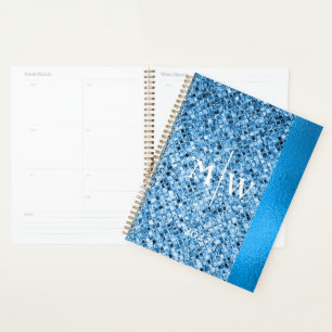Parties scintillant Bleue Élégante Monogramme Look