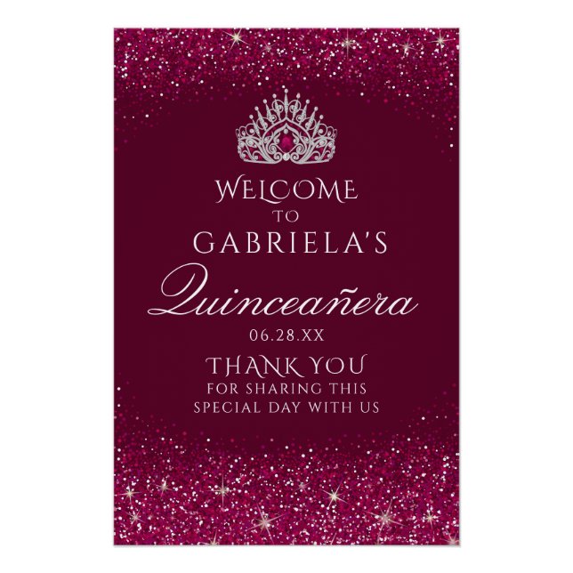 Parties scintillant Bourgogne Quinceanera Affiche  (Devant)