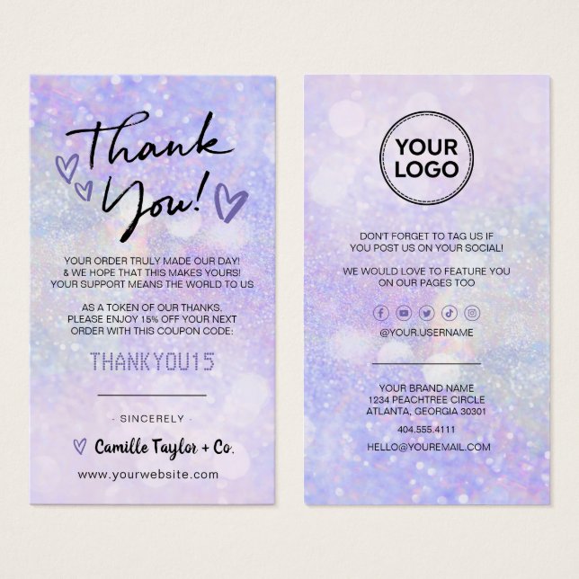 Parties scintillant carte de réduction Merci d'aff (Devant & derrière)