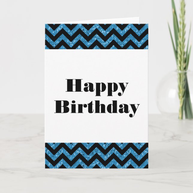 Parties scintillant Chevron bleu Bonne Carte Anniv (Devant)