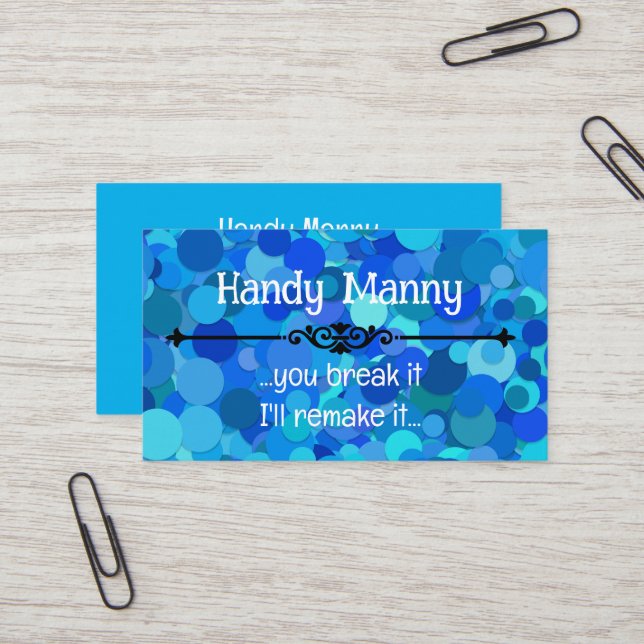 Parties scintillant confetti bleu Carte de visite  (Devant/Arrière en situation)