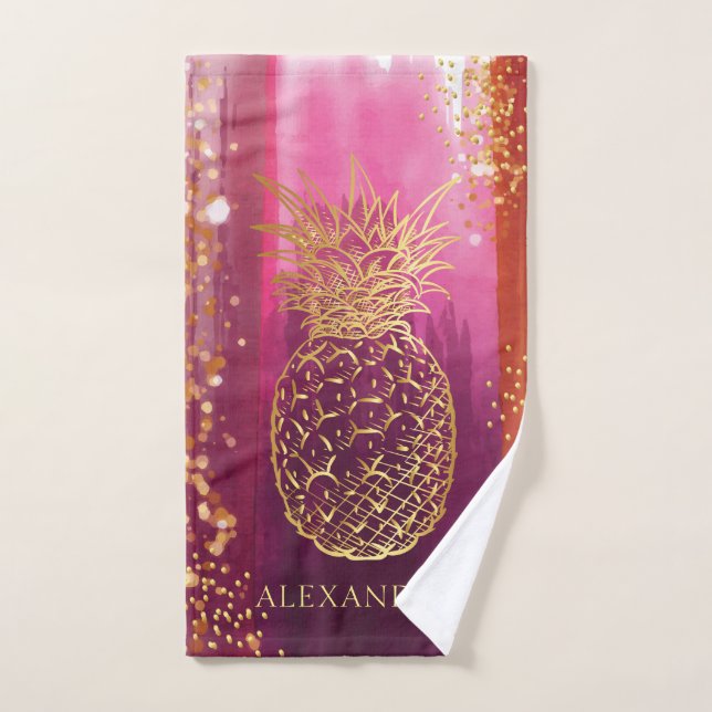 Parties scintillant d'ananas rose personnalisée (Serviette à main)