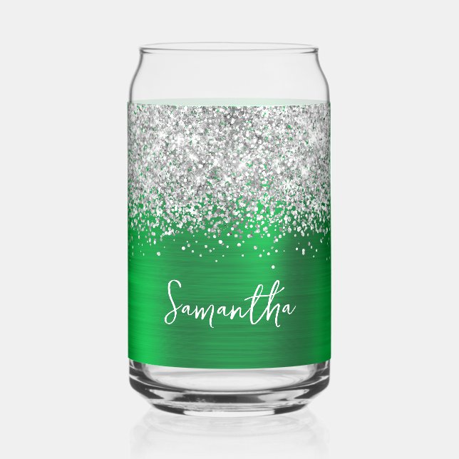 Parties scintillant d'argent brillant vert Nom (Recto)