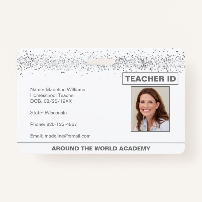 Parties scintillant d'argent Homeschool Badge d'id (Devant)