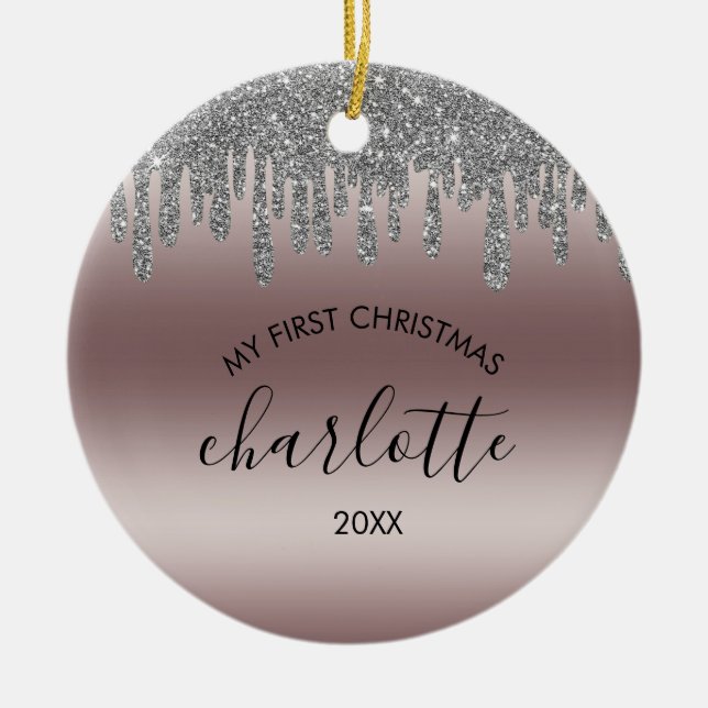 Parties scintillant d'argent Mon premier ornement  (Devant)