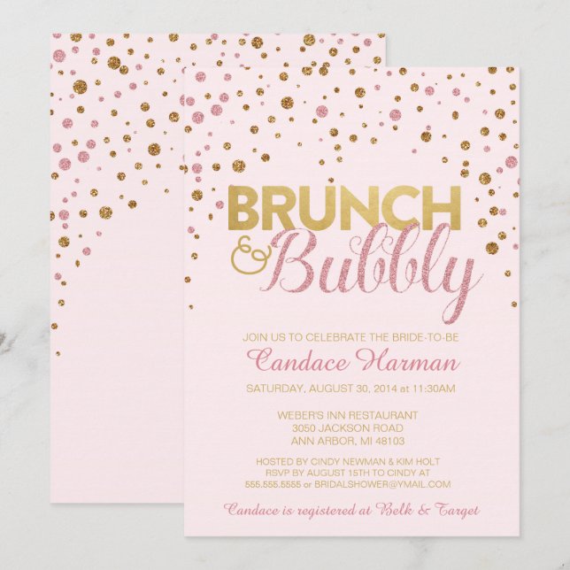 Parties scintillant de Brunch & Bubbly Invitation  (Devant / Derrière)