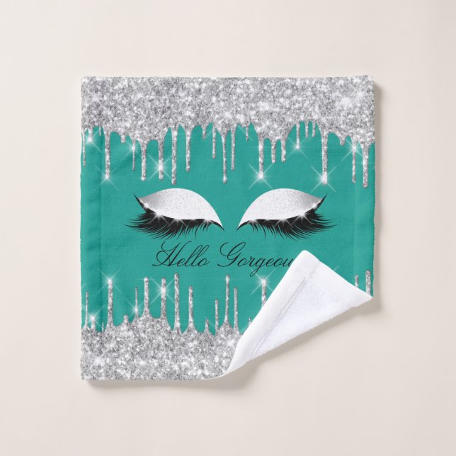Parties scintillant de la menthe verte Lashes Nom  (Gant de toilette)