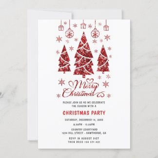Parties scintillant de Noël arbre rouge Invitation