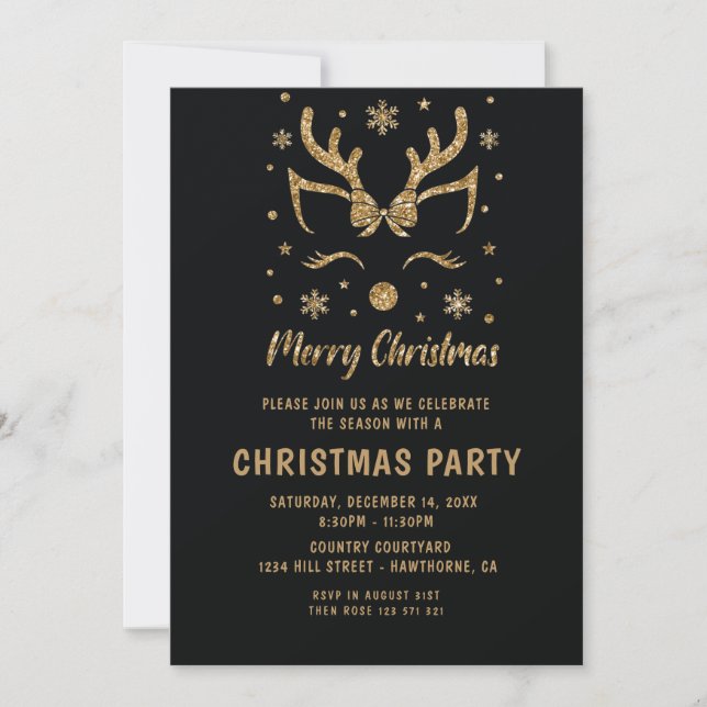 Parties scintillant de Noël Gold Deer Invitation (Devant)