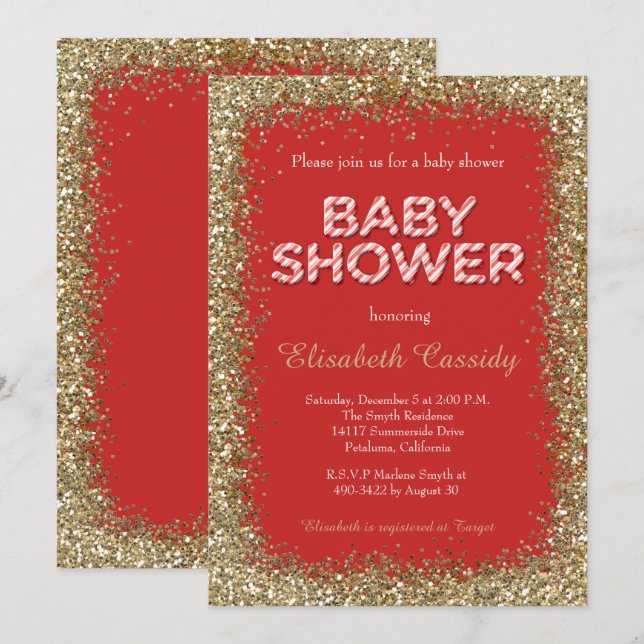 Parties scintillant de Noël Invitation Baby shower (Devant / Derrière)