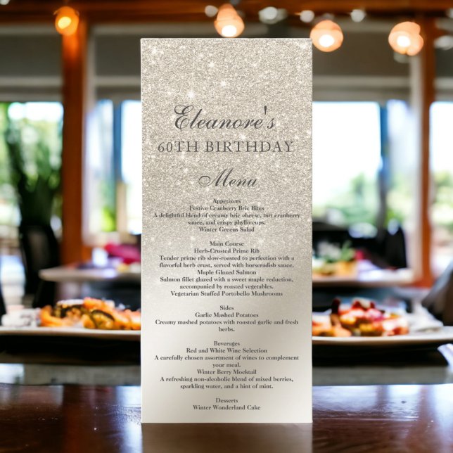 parties scintillant d'ivoire perlé - menu en papie (pearl ivory glitter ombre metallic foil menu)