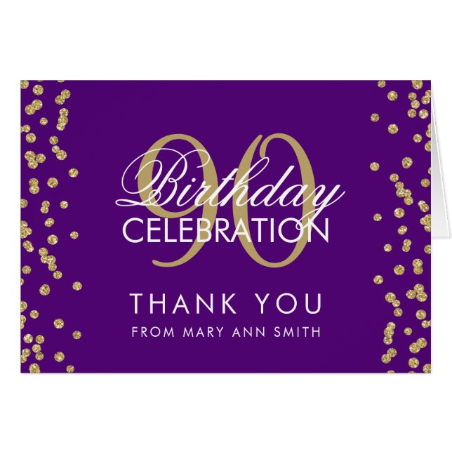 Parties scintillant d'Merci Gold Purple 90th Birth (Devant horizontal)