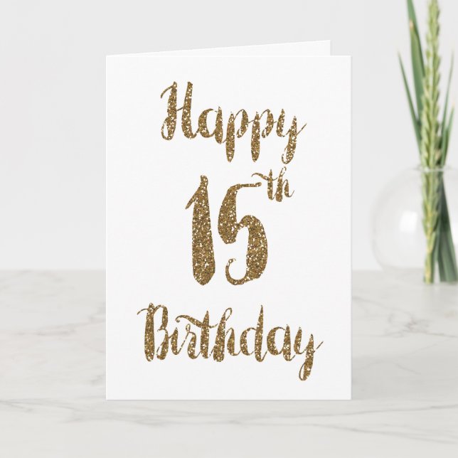 Parties scintillant d'or Bonne 15e carte d'anniver (Devant)