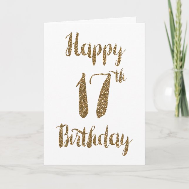 Parties scintillant d'or Bonne 17e carte d'anniver (Devant)