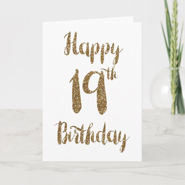 Parties scintillant d'or Bonne 19e carte d'anniver (Devant)