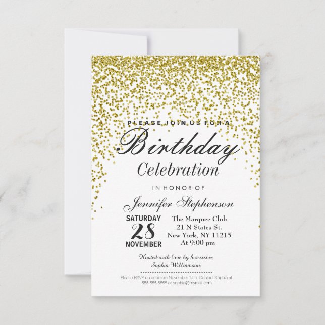 Parties scintillant d'or Confetti Invitations de f (Devant)