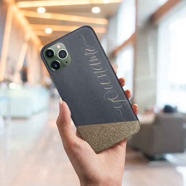 Parties scintillant d'or de la marine coques iphon (Navy gold glitter glam monogram iphone cases)