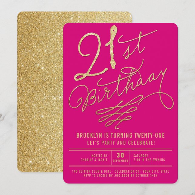 Parties scintillant d'or Glam Invitation de fête d (Devant / Derrière)