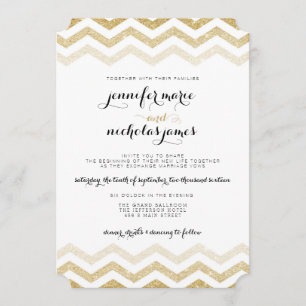 Parties scintillant d'or Glamor Chevron Faire-part