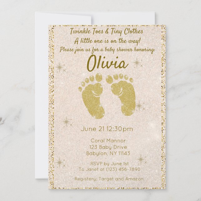 Parties scintillant d'or Invitation Baby shower (Devant)