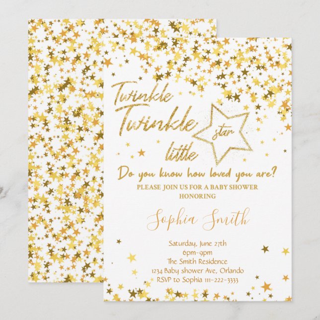 Parties scintillant d'or Invitation Baby shower Li (Devant / Derrière)