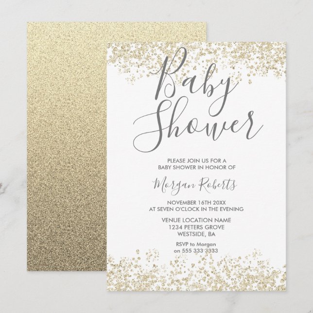 Parties scintillant d'or Invitation Baby shower mo (Devant / Derrière)
