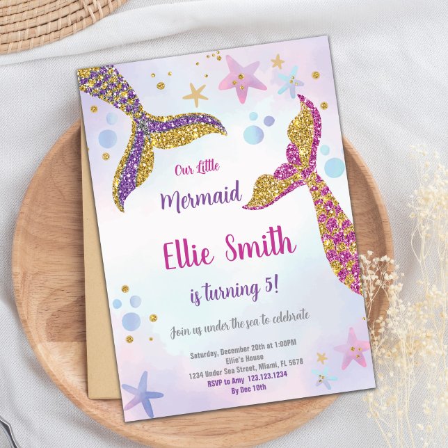 Parties scintillant d'or Invitation de sirène (Gold Glitter Mermaid Invitation)