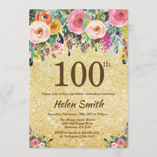 Parties scintillant d'or Invitation Floral 100e an